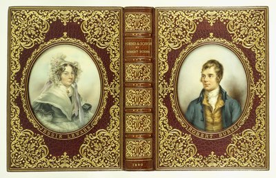 Boven- en Onderomslagen, en Rug, met Ovale Portretten van Robert Burns en Jessie Lewars door English School