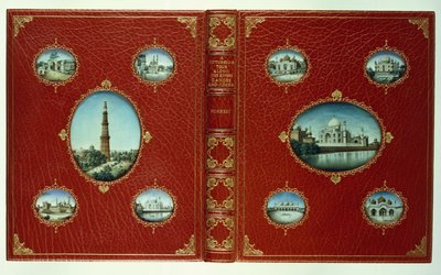 Boven- en onderomslagen, tien ovale miniaturen van moskeeën, met vergulde randen door English School