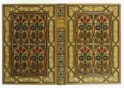 Boven- en onderomslagen, met bloemen in Art-Nouveau verstrengelde geometrische patronen, 1893 door English School