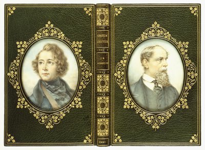 Boven- en onderomslagen, met twee ovale portretten van Charles Dickens door English School