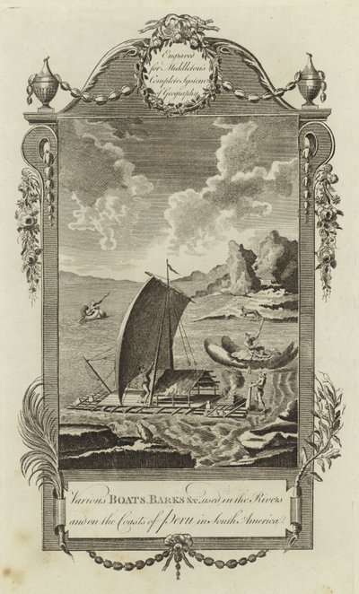 Verschillende boten, schuiten, enz., gebruikt in de rivieren en aan de kusten van Peru in Zuid-Amerika door English School