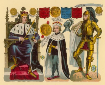 Victoriaanse knipsel: Koning Edward IV, Koning Edward V, Koning Richard III door English School