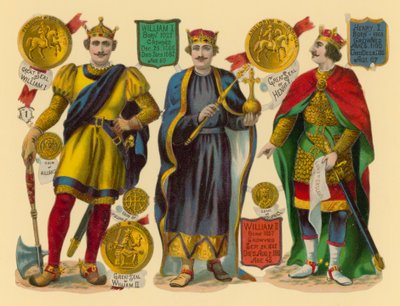 Victoriaanse prent: Koning Willem I, Koning Willem II, Koning Hendrik I door English School