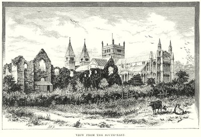 Uitzicht vanuit het zuidoosten (gravure) door English School