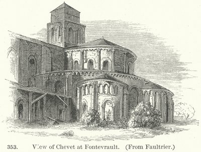 Gezicht op Chevet bij Fontevrault (gravure) door English School