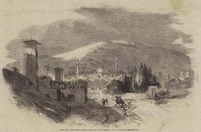 Uitzicht op Damascus, de scène van het recente bloedbad van christenen door English School