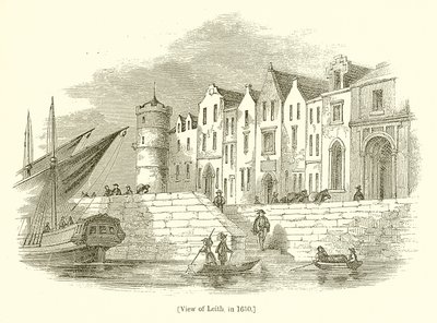 Uitzicht op Leith, in 1650 door English School
