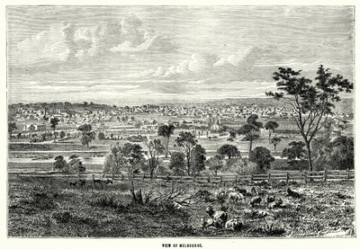 Gezicht op Melbourne (gravure) door English School