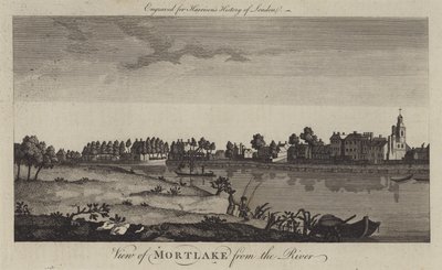 Uitzicht op Mortlake vanaf de rivier de Theems door English School