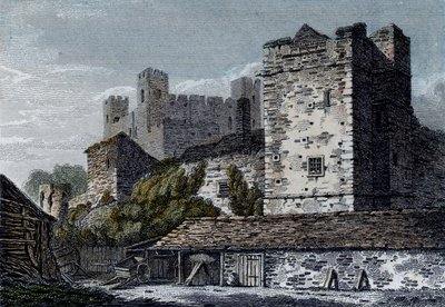 Uitzicht op Rochester Castle, Kent, ca. 1830 door English School