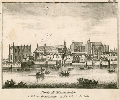 Uitzicht op Westminster Palace, Londen door English School