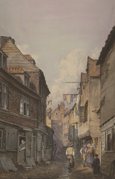 Uitzicht op figuren in Glean Alley, Bermondsey, c.1825 door English School