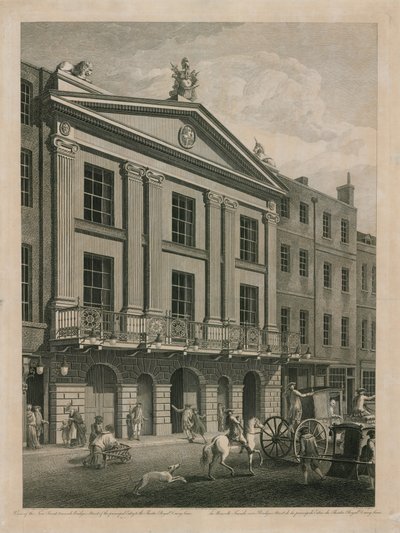 Uitzicht op de Nieuwe Voorgevel, richting Bridges Street, van de hoofdingang van het Theatre Royal Drury Lane door English School