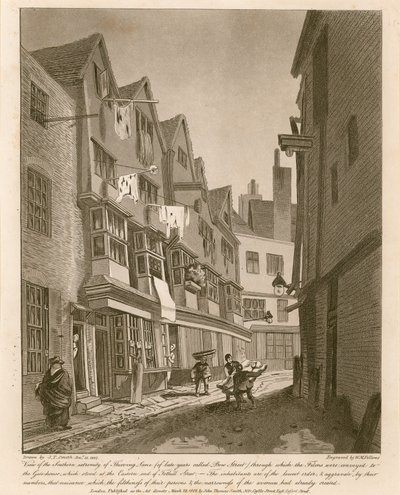 Uitzicht op het zuidelijke uiteinde van Thieving Lane (de laatste jaren Bow Street genoemd) door English School