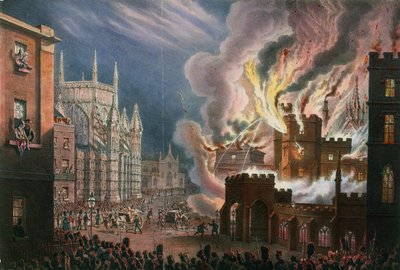 Uitzicht op de vernietiging van beide Huizen van het Parlement, 16 oktober 1834 door English School