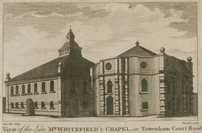 Uitzicht op de kapel van wijlen de heer Whitefield in Tottenham Court Road, Londen door English School