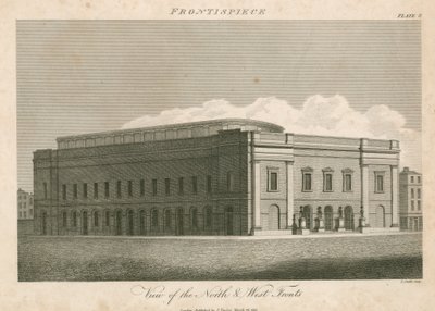 Uitzicht op de noord- en westgevels van het Drury Lane Theatre, Londen door English School