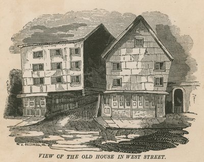 Uitzicht op het oude huis in West Street, Londen, voorheen de Red Lion Inn, Chick Lane, ooit de residentie van Jonathan Wild door English School