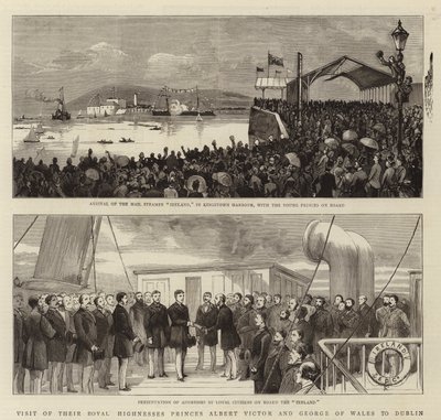 Bezoek van hun koninklijke hoogheden prinsen Albert Victor en George van Wales aan Dublin (gravure) door English School