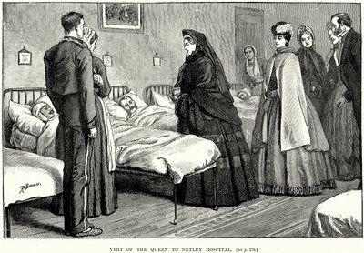 Bezoek van de koningin aan het Netley Hospital (gravure) door English School