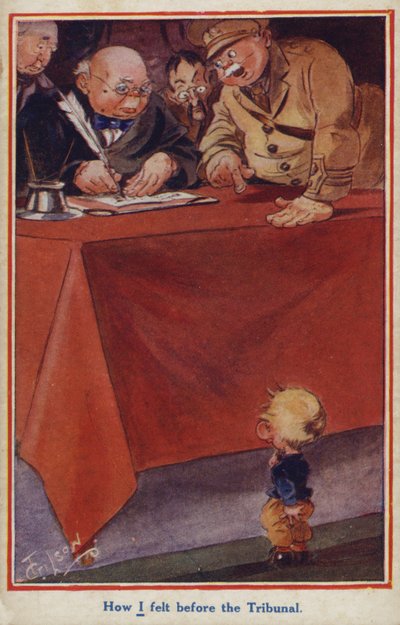 WW1 cartoon propagandakaart van een gewetensbezwaarde door English School