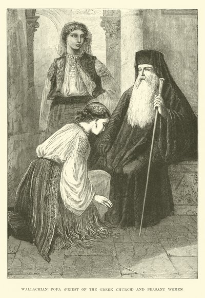 Walachijse popa, priester van de Griekse kerk, en boerinnen door English School