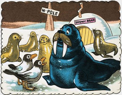 Walrus en meeuwen op de Noordpool door English School