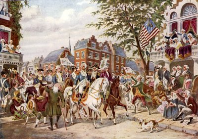 Washingtons intocht in New York, 23 april 1789 door English School