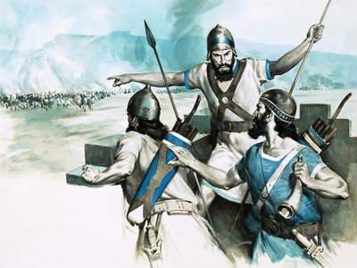 Wachttoren bewakers in Babylon geven alarm over de opmars van het Perzische leger door English School