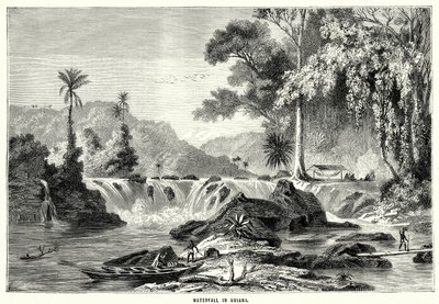 Waterval in Guyana (gravure) door English School