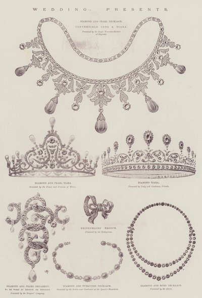 Huwelijk van prinses Maud van Wales en prins Charles van Denemarken (kleur litho) door English School