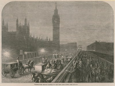 Westminster Bridge verlicht door het nieuwe kalklicht door English School
