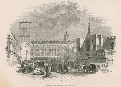 Westminster Hall en nieuw Palace of Westminster, Londen door English School