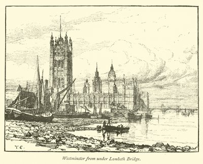 Westminster van onder Lambeth Brug door English School