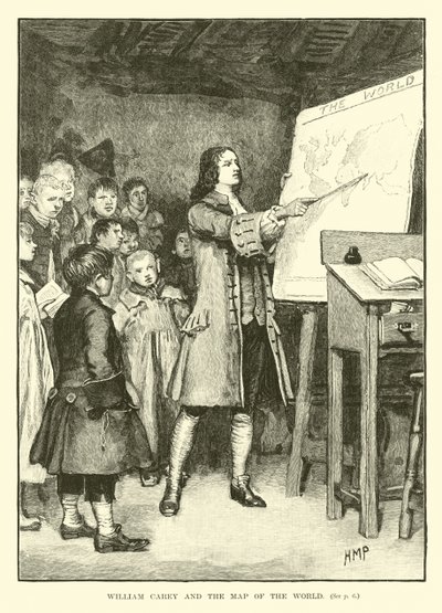 William Carey en de kaart van de wereld door English School