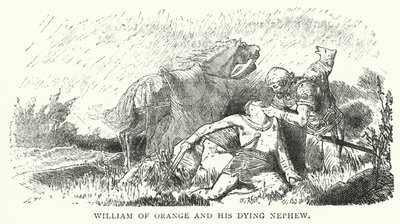 Willem van Oranje en zijn stervende neef (gravure) door English School