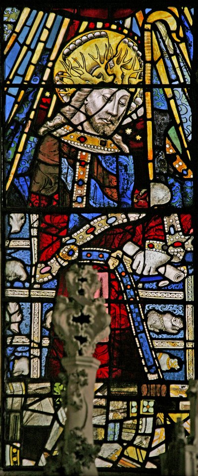 Raam Ew met Christus (samengestelde figuur) - met juwelen van ingelegd gekleurd glas door English School