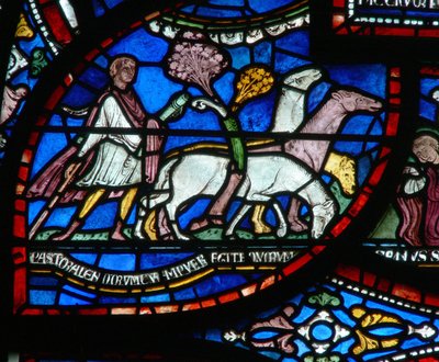 Een scène uit een St. Thomas Becket wonderraam: Het verhaal van Richard Sunieve door English School