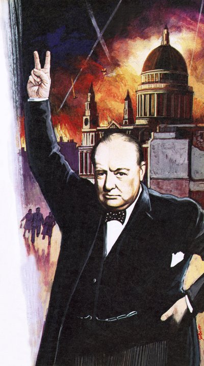 Winston Churchill tijdens de Blitz door English School