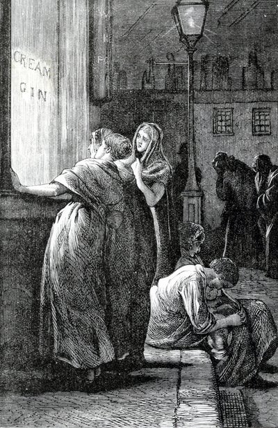 Vrouwen en gin drinken, 19e eeuw door English School