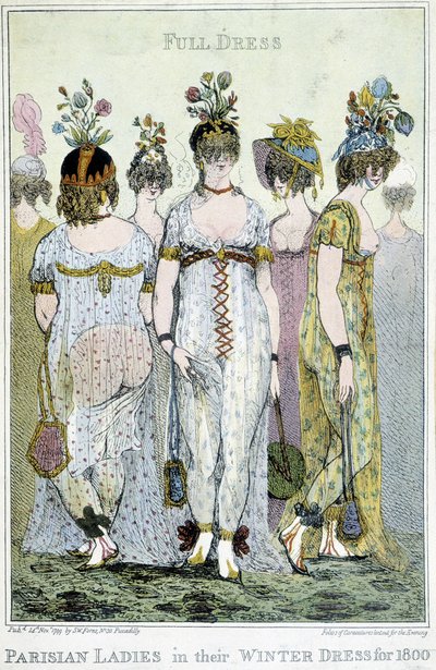 Prachtig: Parijse vrouwen in hun winterkleding voor 1800, Engelse karikatuur. door English School