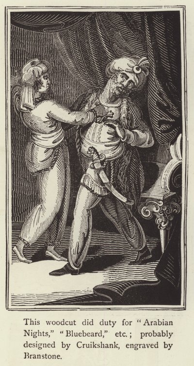 Houtsnede die dienst deed voor Arabian Nights, Blauwbaard, enz. door English School