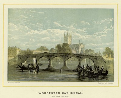 Worcester Kathedraal, zicht vanaf de kade door English School