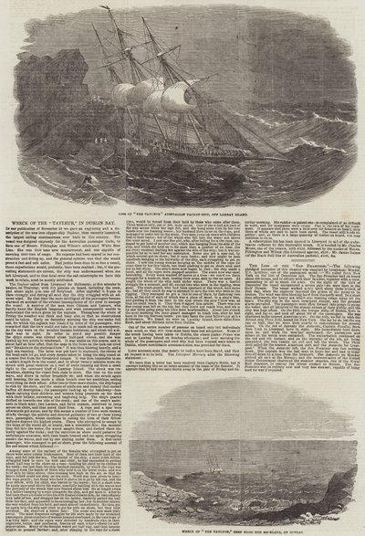 Wrak van de "Tayleur," in Dublin Bay (gravure) door English School