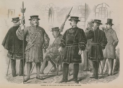 Yeomen of the Guard in hun oude en nieuwe kostuums door English School