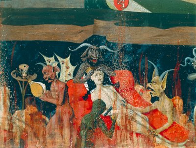 Demonen en verdoemden in de hel (detail) door Enguerrand Quarton