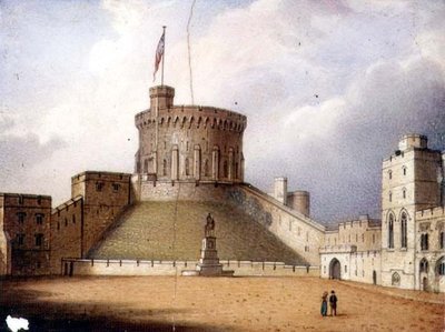 Worcester plaquette die de Ronde Toren van Windsor Castle afbeeldt, een van een paar, c.1830-40 door Enoch Doe