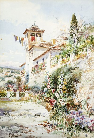 Een Andalusisch huis en tuin in de zomer door Enrique Marin Higuero