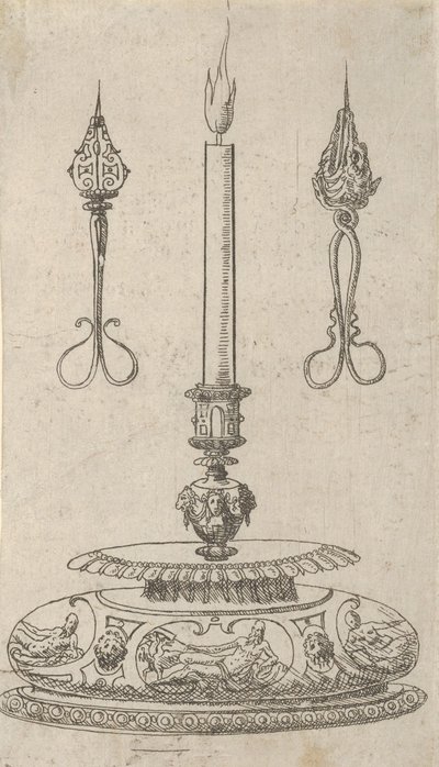 Ontwerp voor een kandelaar met kaarslontknippers, 1560-70 door Erasmus Hornick