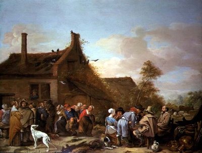 Boeren Feesten buiten een Herberg door Erasmus de Bie